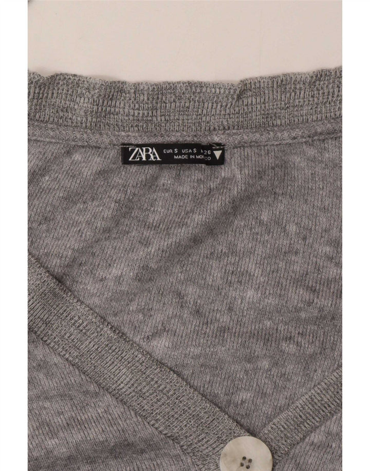 Zara Womens Crop Oversized Cardigan Sweater UK 10 Small Grey