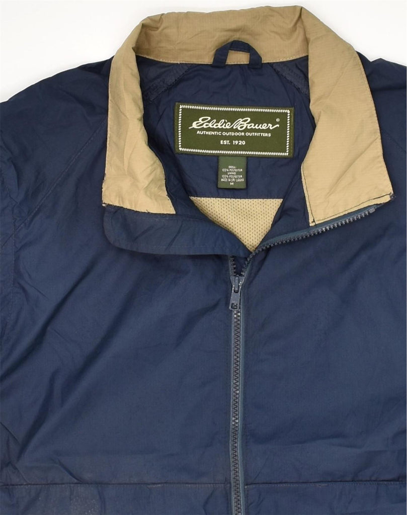 EDDIE BAUER Mens Bomber Jacket UK 38 Medium Navy Blue Polyester | Vintage Eddie Bauer | Thrift | Second-Hand Eddie Bauer | Used Clothing | Messina Hembry 