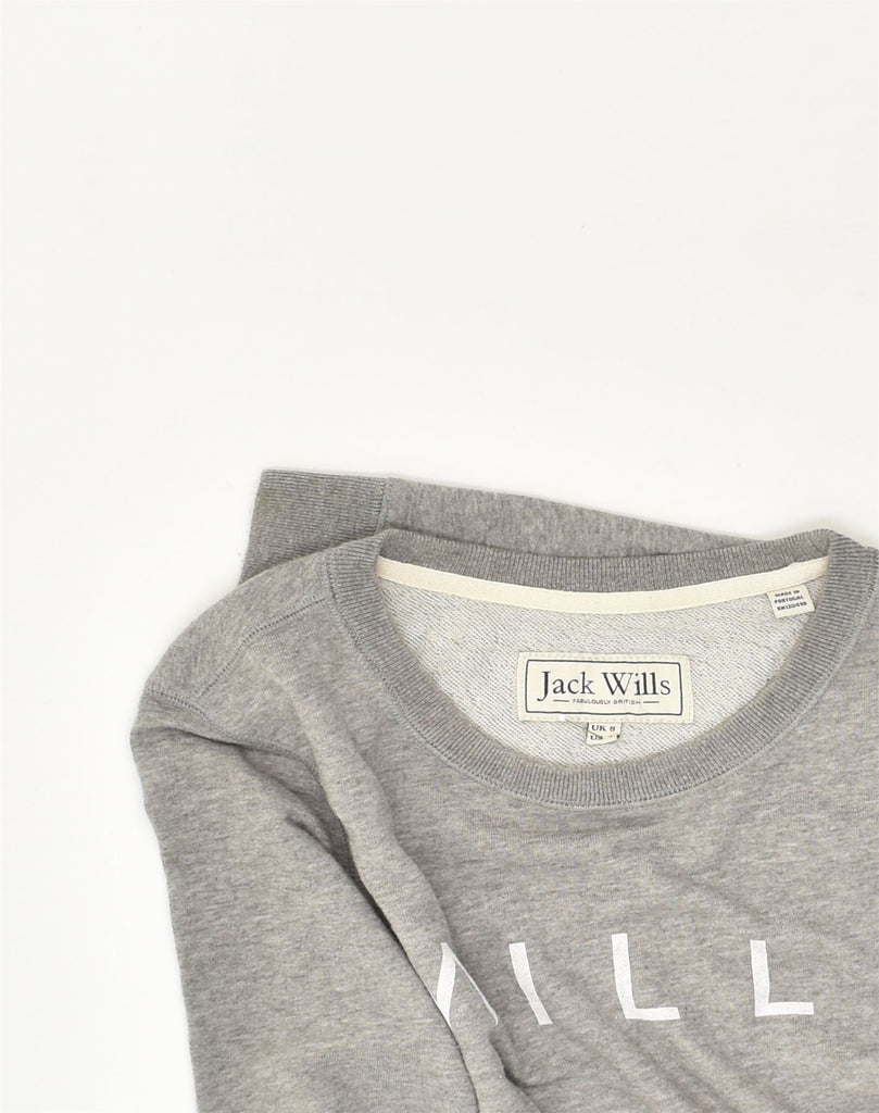 JACK WILLS Womens Graphic Sweatshirt Jumper UK 8 Small  Grey Cotton | Vintage Jack Wills | Thrift | Second-Hand Jack Wills | Used Clothing | Messina Hembry 