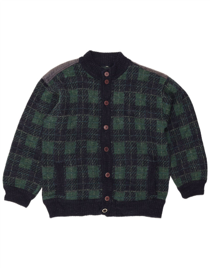 Vintage Mens Cardigan Sweater IT 54 XL Navy Blue Check Wool
