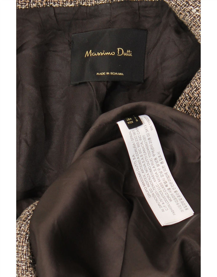 Massimo Dutti Womens Double Breasted Coat UK 16 Large Grey Herringbone