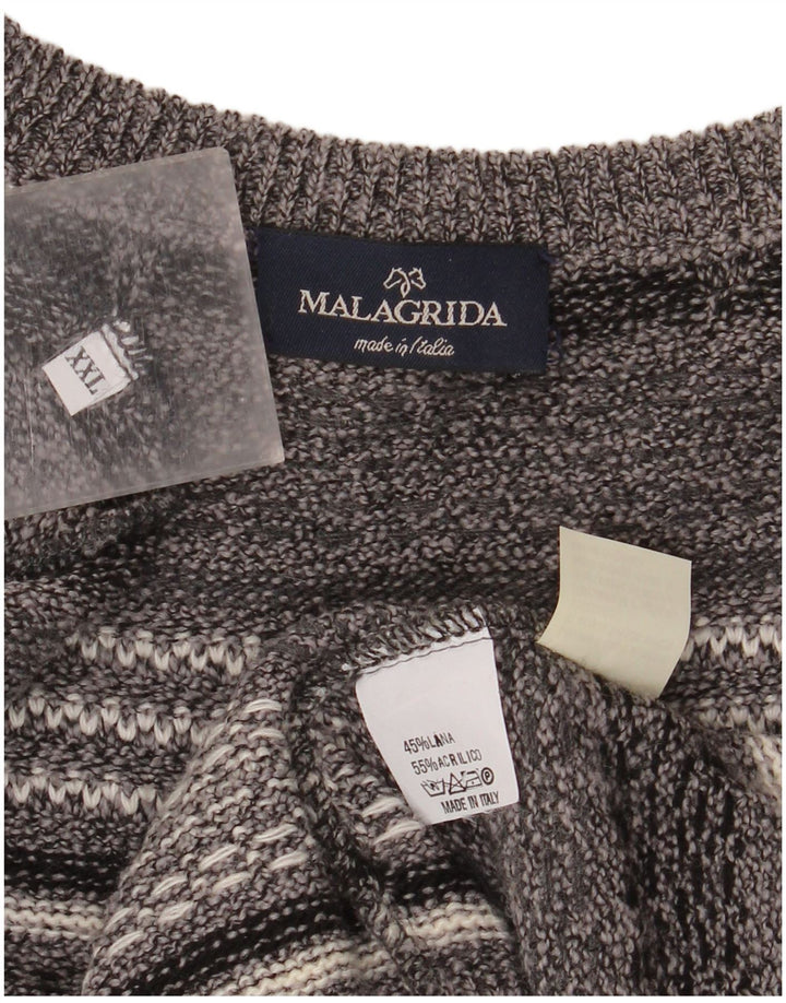 Malagrida Mens Boat Neck Jumper Sweater 2XL Grey Striped Wool