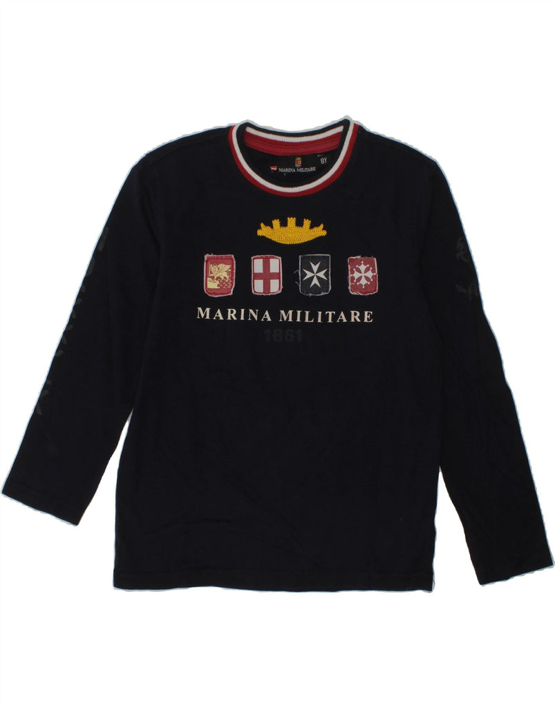 MARINA MILITARE Boys Graphic Top Long Sleeve 7-8 Years Navy Blue Cotton | Vintage Marina Militare | Thrift | Second-Hand Marina Militare | Used Clothing | Messina Hembry 