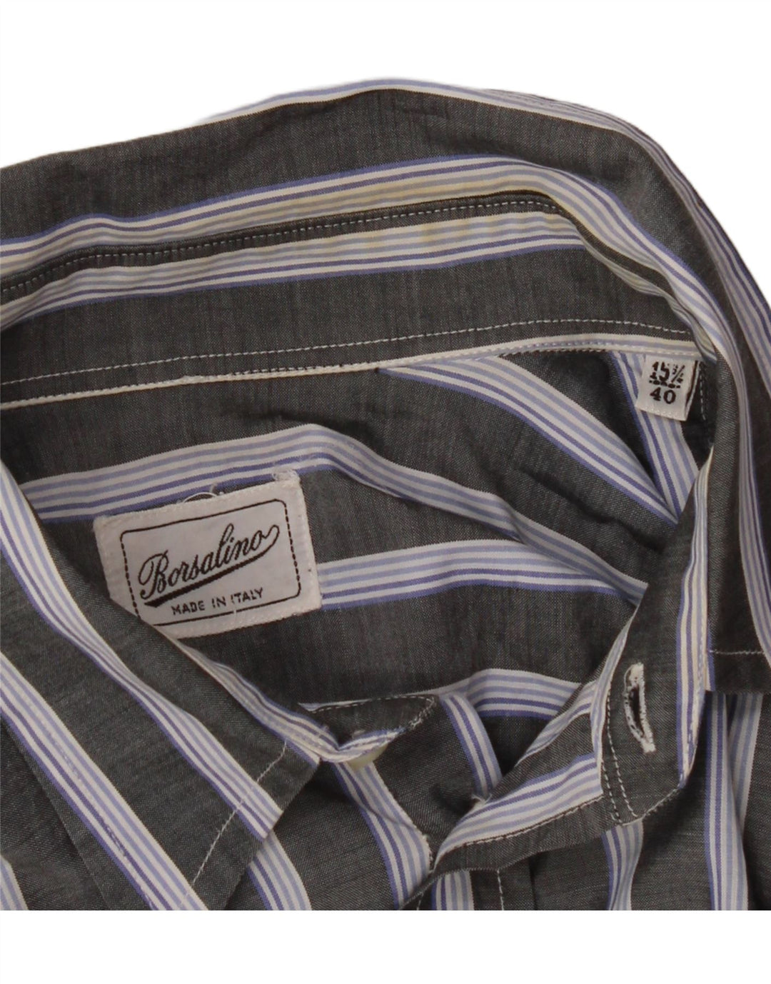 BORSALINO Mens Shirt Size 40 15 3/4 Medium Grey Striped Cotton Vintage Borsalino and Second-Hand Borsalino from Messina Hembry 