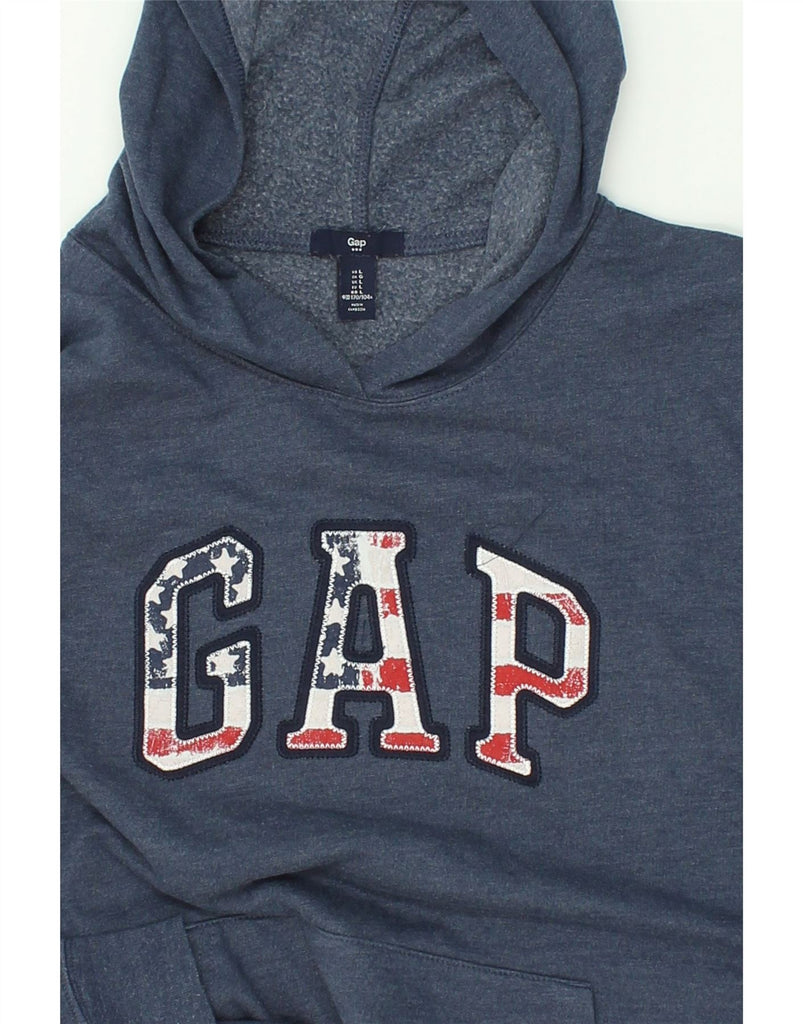 GAP Womens Graphic Hoodie Jumper UK 16 Large Navy Blue Cotton | Vintage Gap | Thrift | Second-Hand Gap | Used Clothing | Messina Hembry 