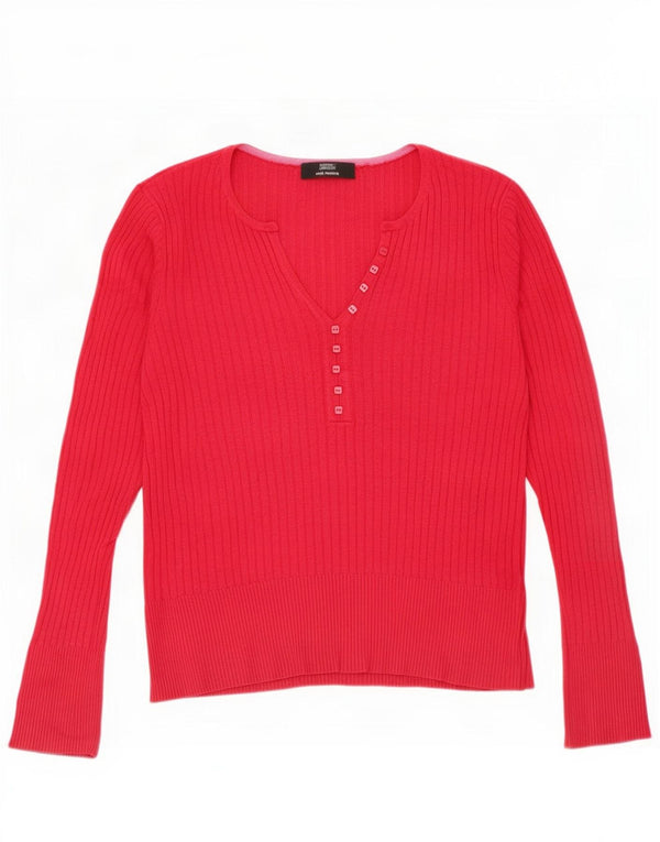 Marks & Spencer Womens Top Long Sleeve UK 14 Medium Red Viscose