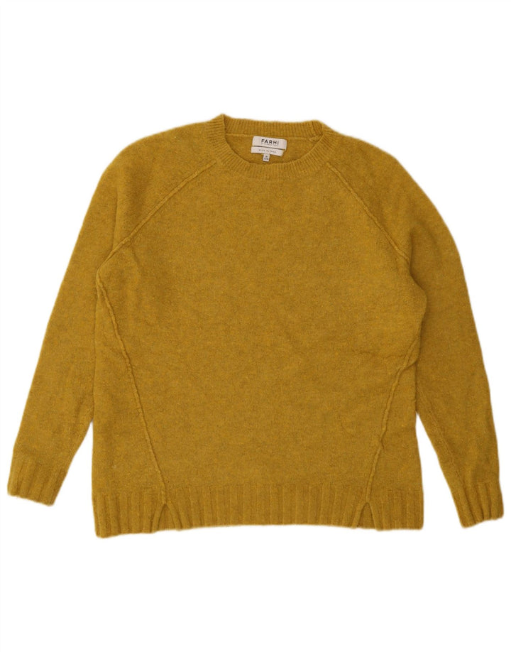 Farhi Womens Crew Neck Jumper Sweater UK 12 Medium Yellow Nylon