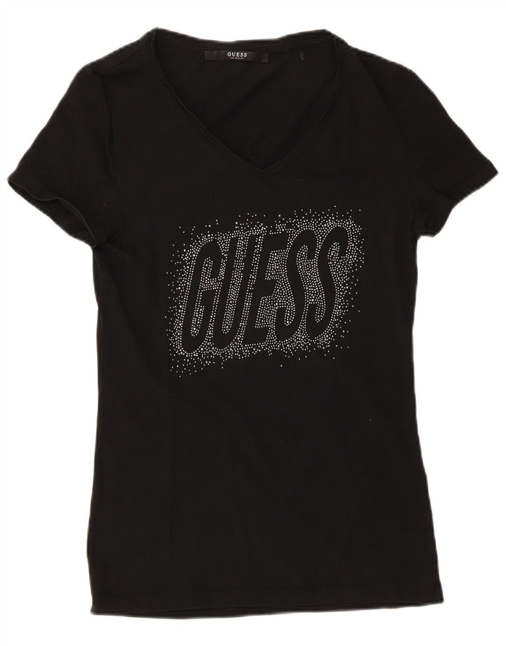 Guess Womens Graphic T-Shirt Top UK 8 Small Black