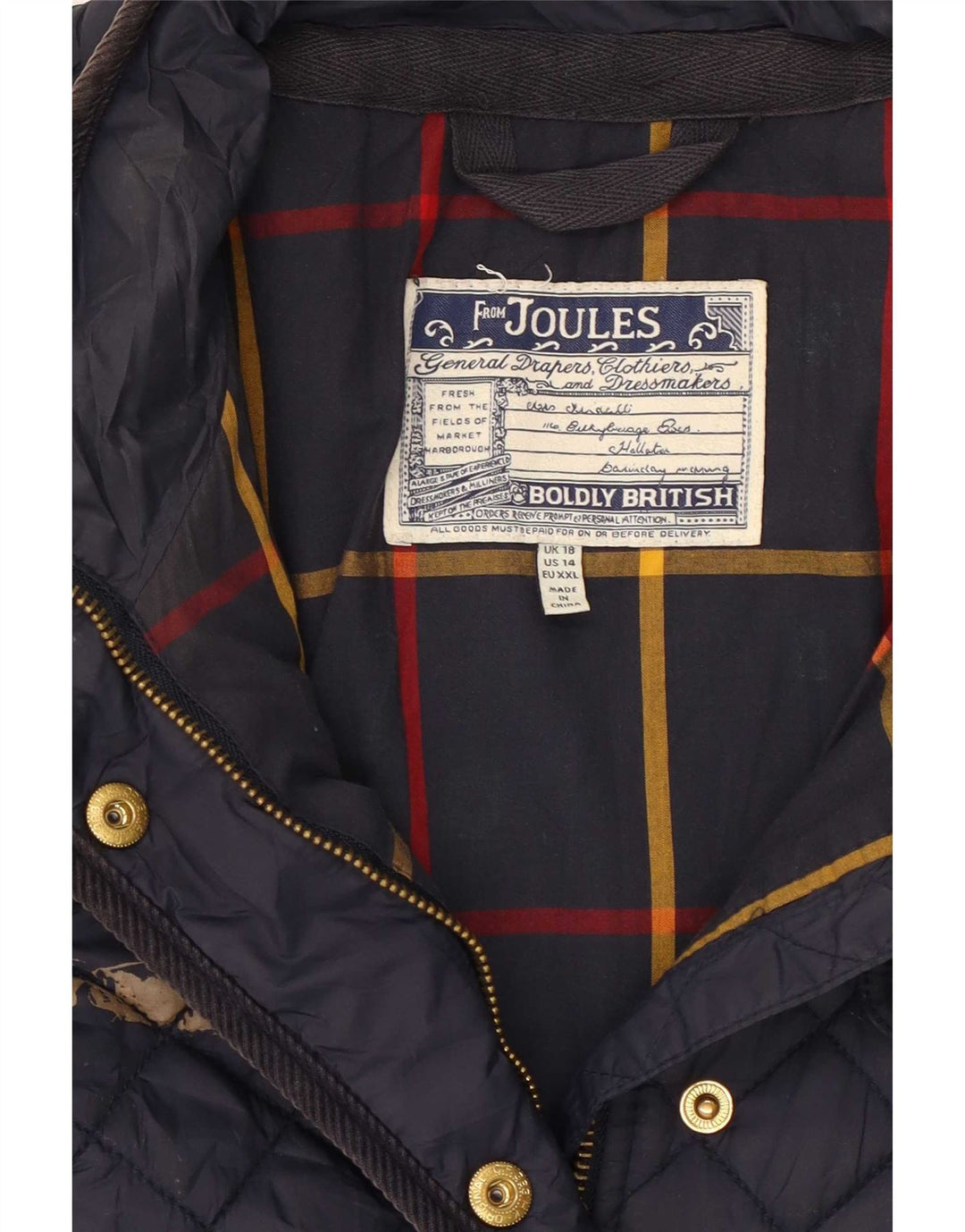 Joules Womens Quilted Jacket UK 18 XL Navy Blue Polyester