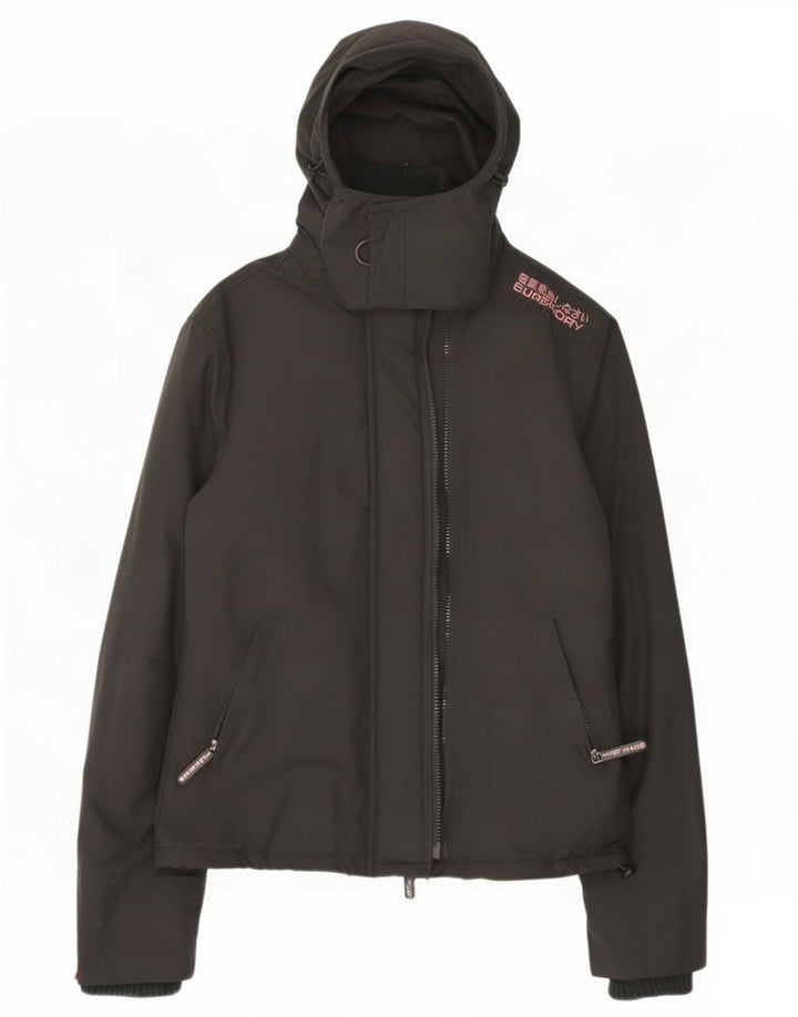 Superdry Womens Hooded Windbreaker Jacket UK 14 Medium Grey Nylon