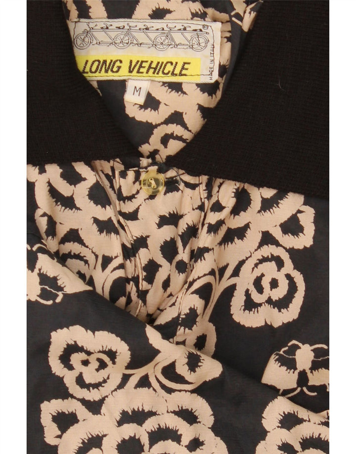 Vintage Mens Short Sleeve Pullover Shirt Medium Black Floral
