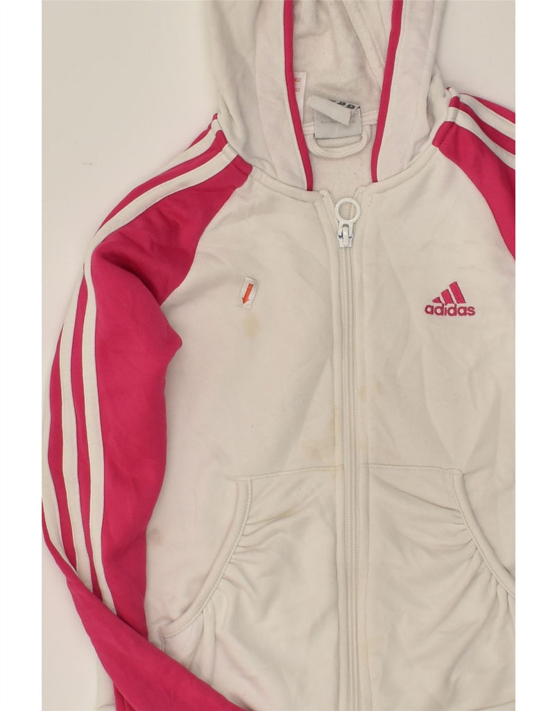 ADIDAS Girls Zip Hoodie Sweater 7-8 Years Pink Colourblock Polyester | Vintage Adidas | Thrift | Second-Hand Adidas | Used Clothing | Messina Hembry 