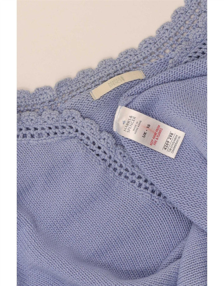Marks & Spencer Womens Top Long Sleeve UK 16 Large Blue Cotton