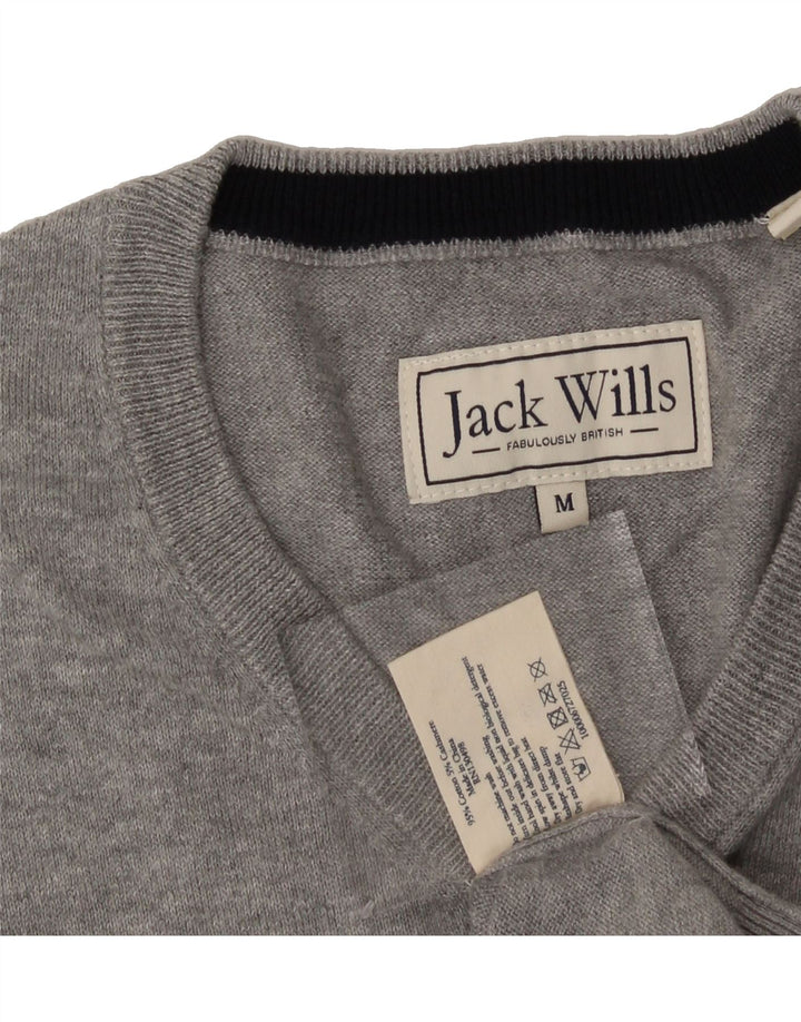 JACK WILLS Mens V-Neck Jumper Sweater Medium Grey Cotton Vintage Jack Wills and Second-Hand Jack Wills from Messina Hembry 