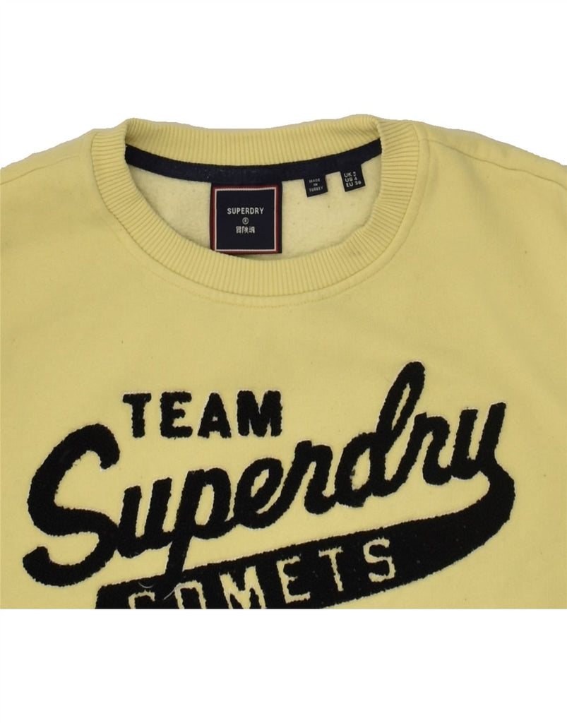 SUPERDRY Womens Graphic Sweatshirt Jumper UK 10 Small Yellow Cotton | Vintage Superdry | Thrift | Second-Hand Superdry | Used Clothing | Messina Hembry 