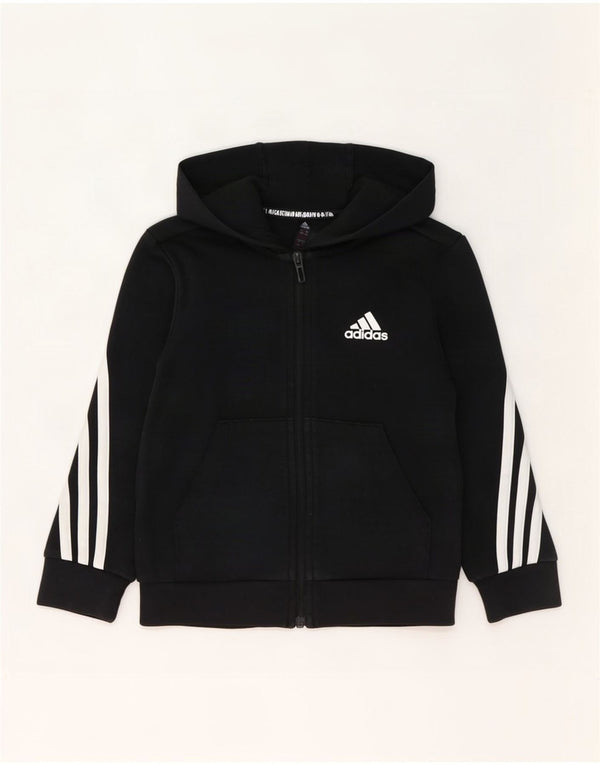 Adidas Boys Zip Hoodie Sweater 5-6 Years Black Cotton