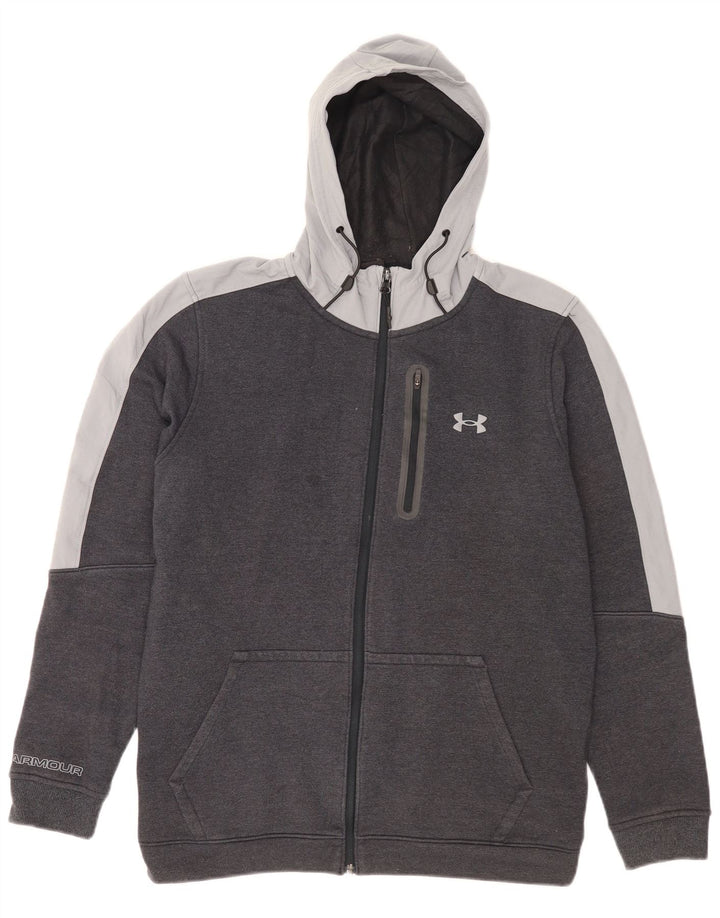 Under Armour Mens Zip Hoodie Sweater Medium Grey Colourblock Cotton