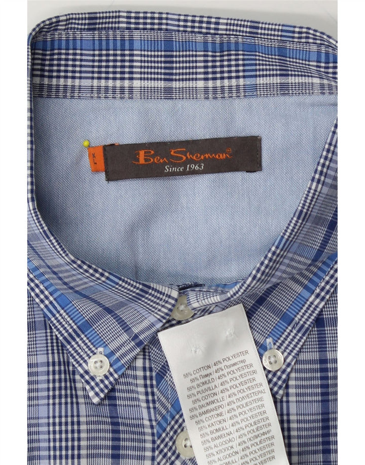 BEN SHERMAN Mens Short Sleeve Shirt XL Blue Check Cotton