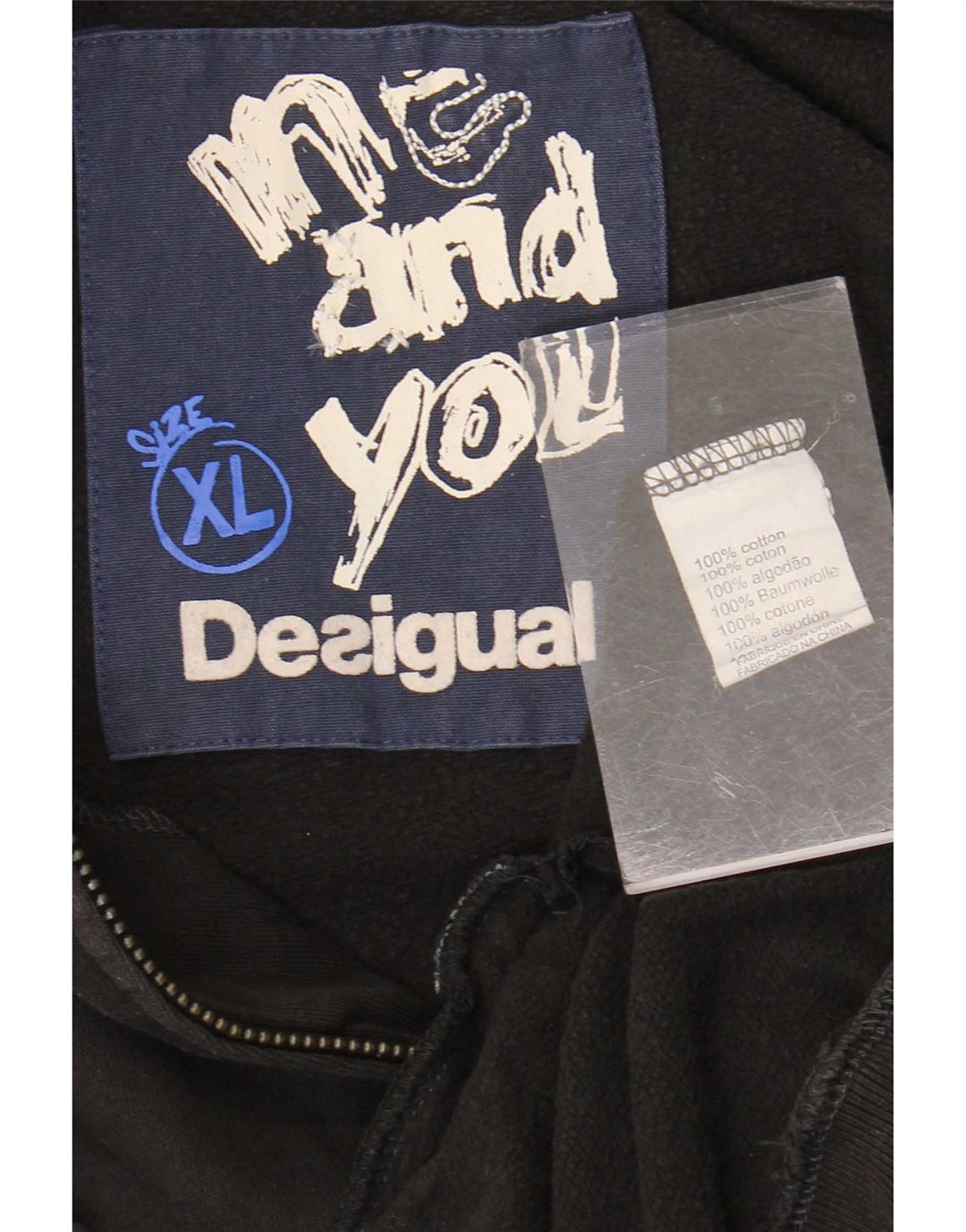 Desigual Mens Graphic Tracksuit Top Jacket XL Black Cotton