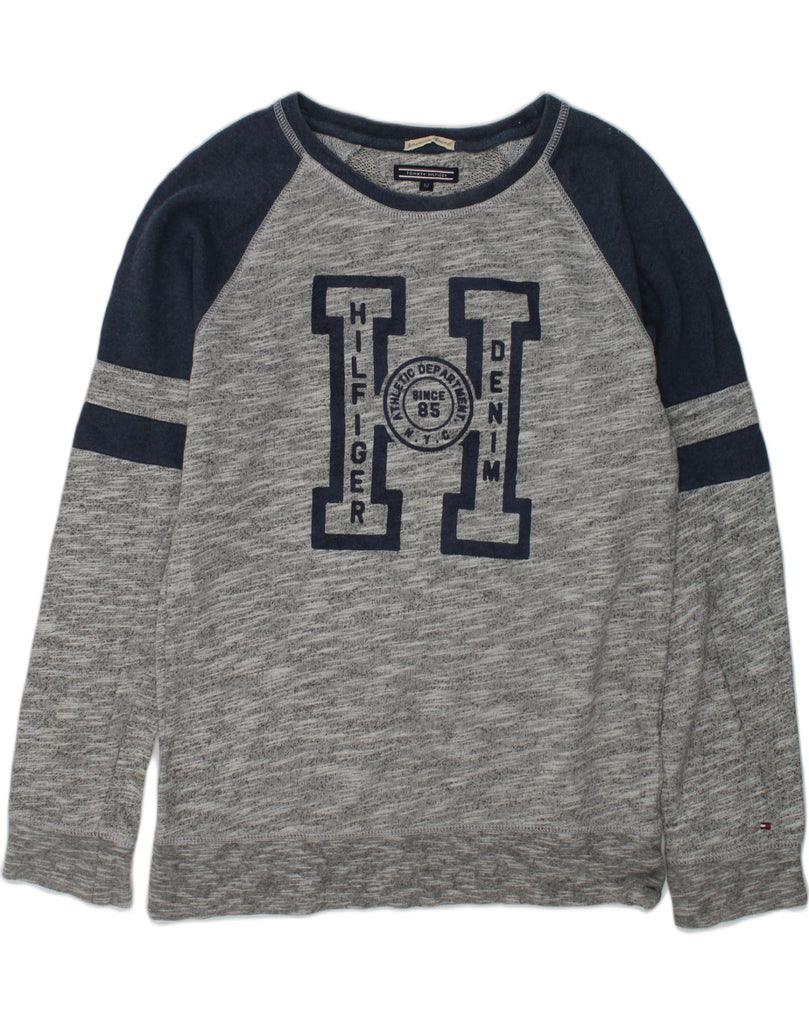 TOMMY HILFIGER Boys Graphic Sweatshirt Jumper 11-12 Years Grey Colourblock | Vintage Tommy Hilfiger | Thrift | Second-Hand Tommy Hilfiger | Used Clothing | Messina Hembry 