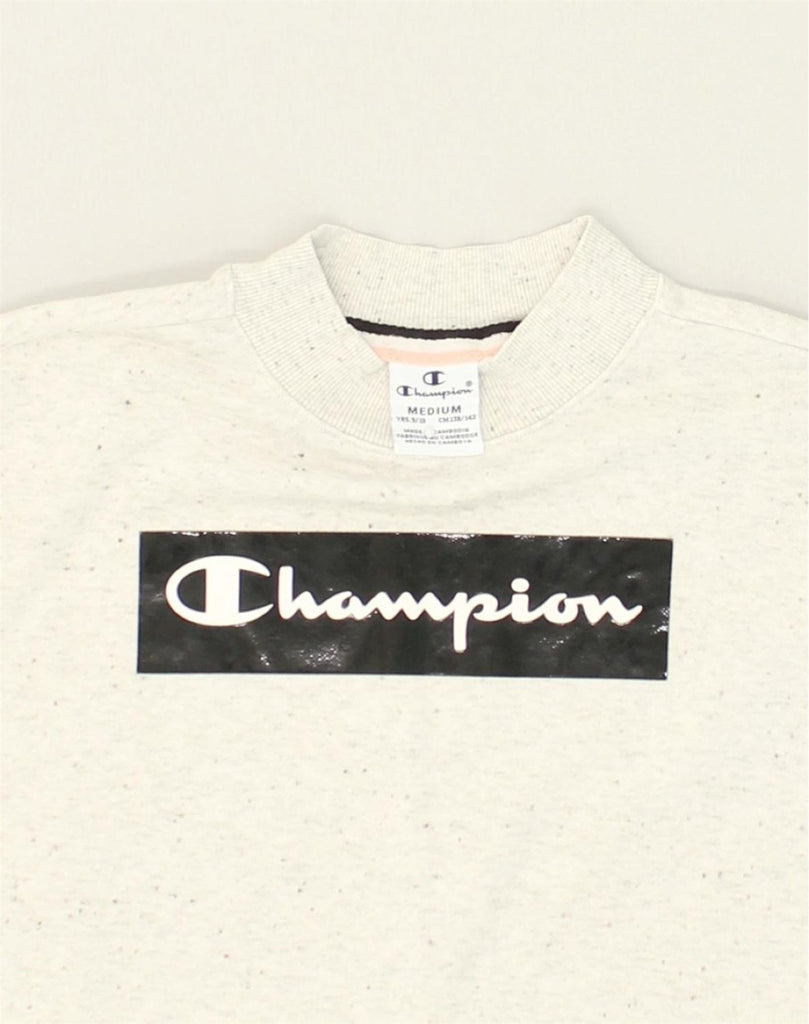 CHAMPION Girls Graphic Sweatshirt Jumper 9-10 Years Medium Grey | Vintage Champion | Thrift | Second-Hand Champion | Used Clothing | Messina Hembry 