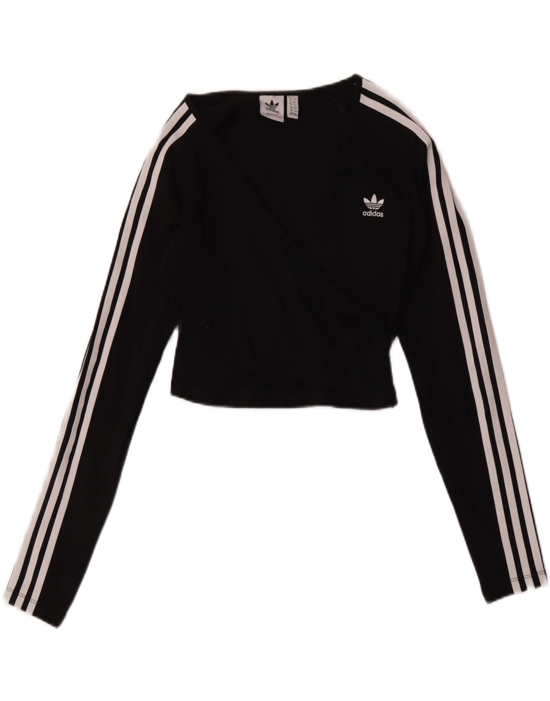 Adidas Womens Crop Top Long Sleeve UK 12 Medium Black Cotton