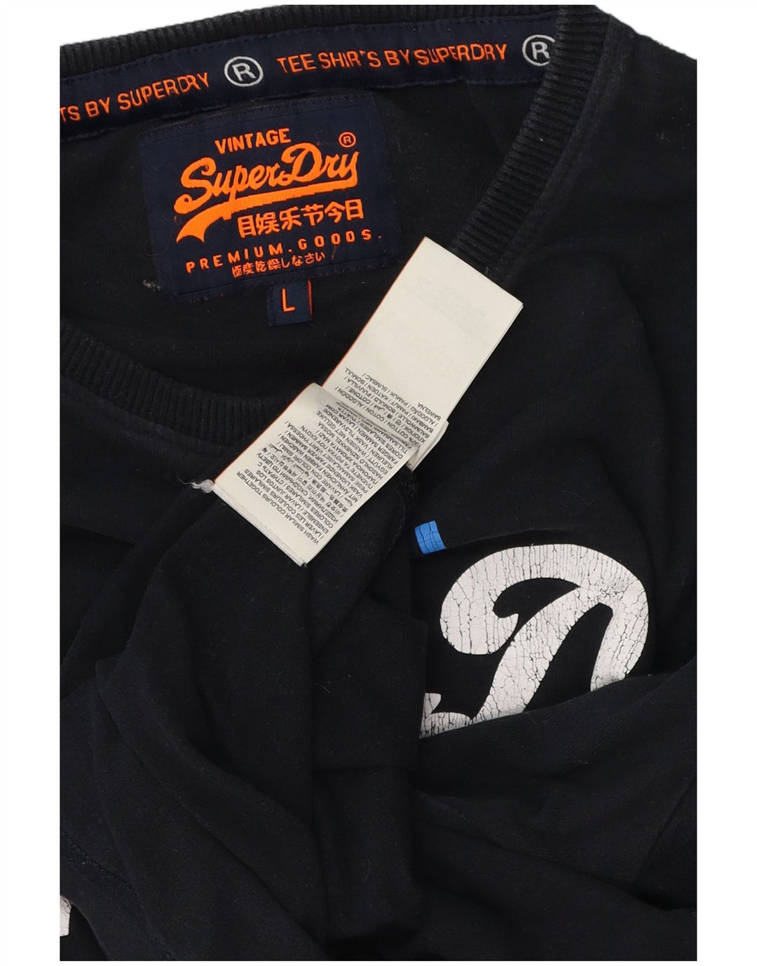 Superdry Mens Graphic Top Long Sleeve Large Black Cotton