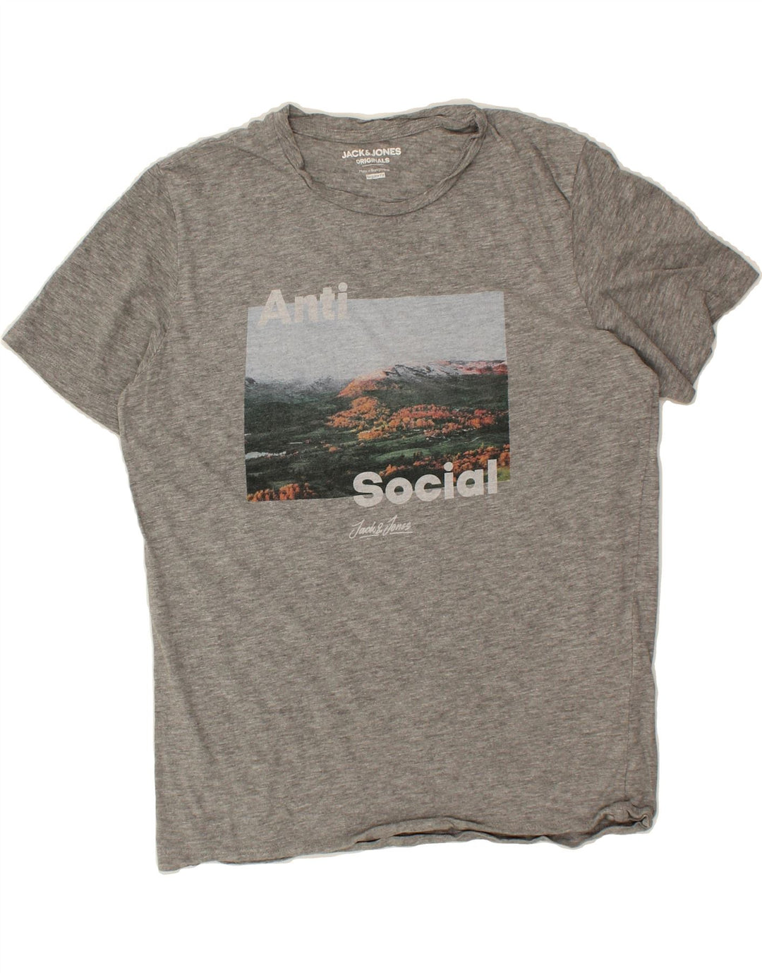 JACK & JONES Mens Regular Fit Graphic T-Shirt Top Small Grey Cotton Vintage Jack & Jones and Second-Hand Jack & Jones from Messina Hembry 