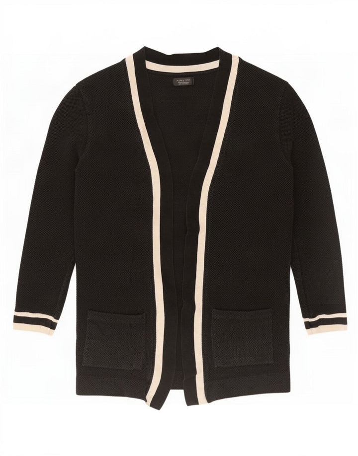Zara Mens Open Cardigan Sweater Medium Black Colourblock Cotton