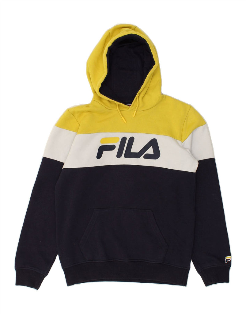 FILA Boys Graphic Hoodie Jumper 13-14 Years Navy Blue Colourblock | Vintage Fila | Thrift | Second-Hand Fila | Used Clothing | Messina Hembry 