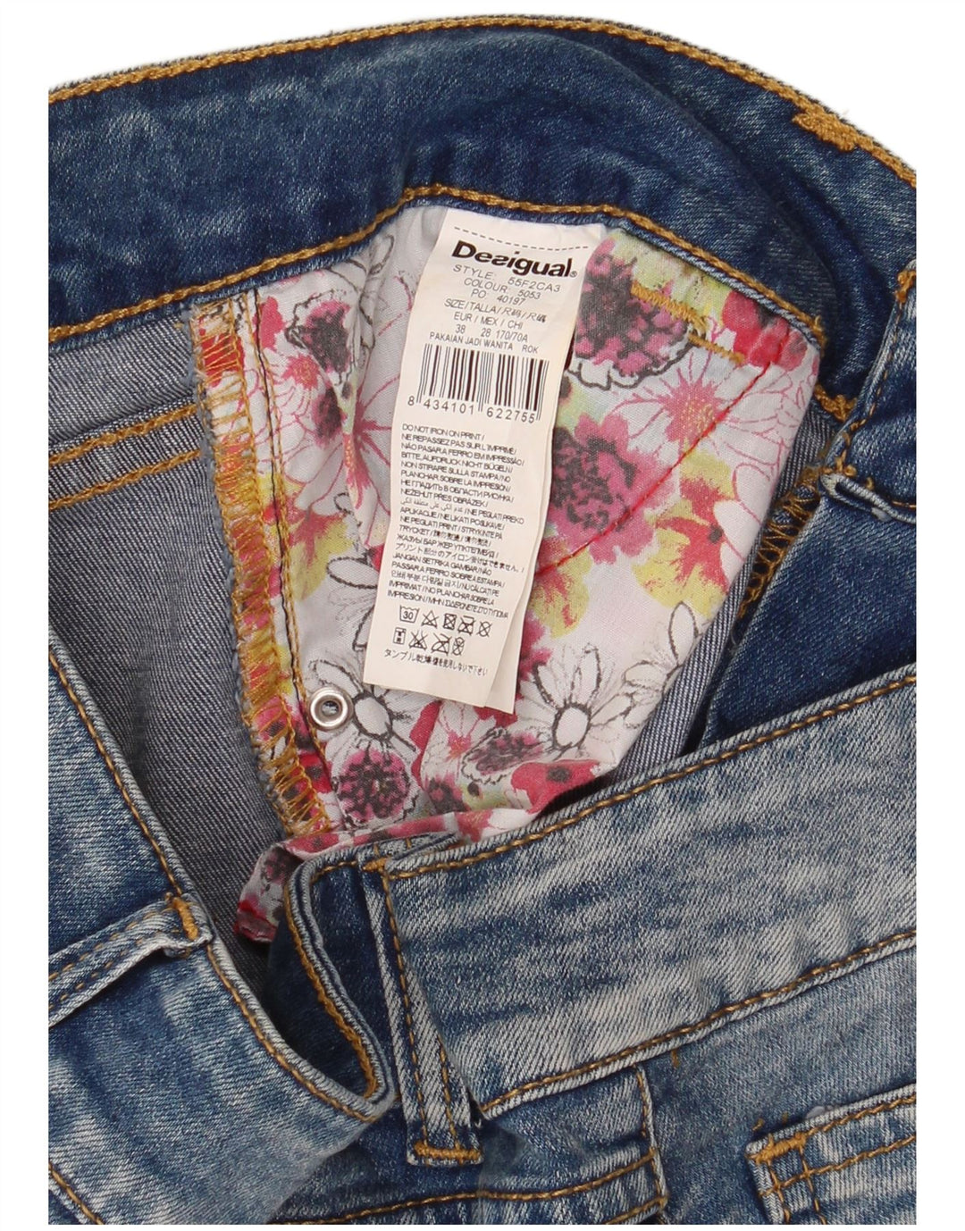 Desigual Womens Denim Skirt EU 38 Medium W30  Blue Floral Polyester