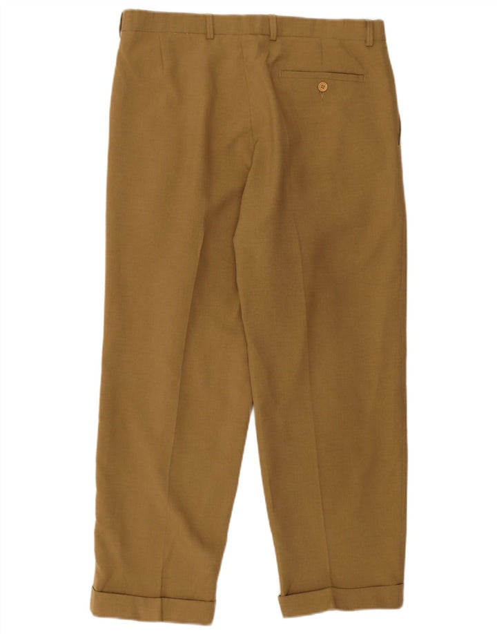 Marks & Spencer Mens Pegged Suit Trousers W34 L29 Khaki Polyester