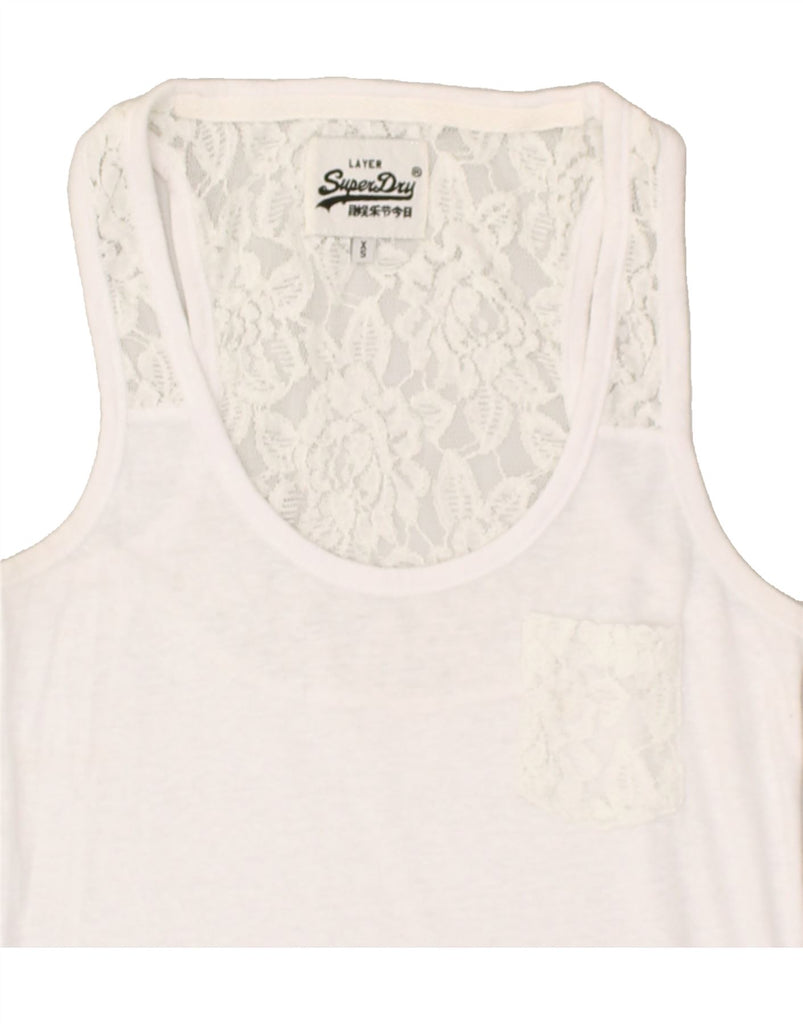 SUPERDRY Womens Vest Top UK 4 XS White | Vintage Superdry | Thrift | Second-Hand Superdry | Used Clothing | Messina Hembry 