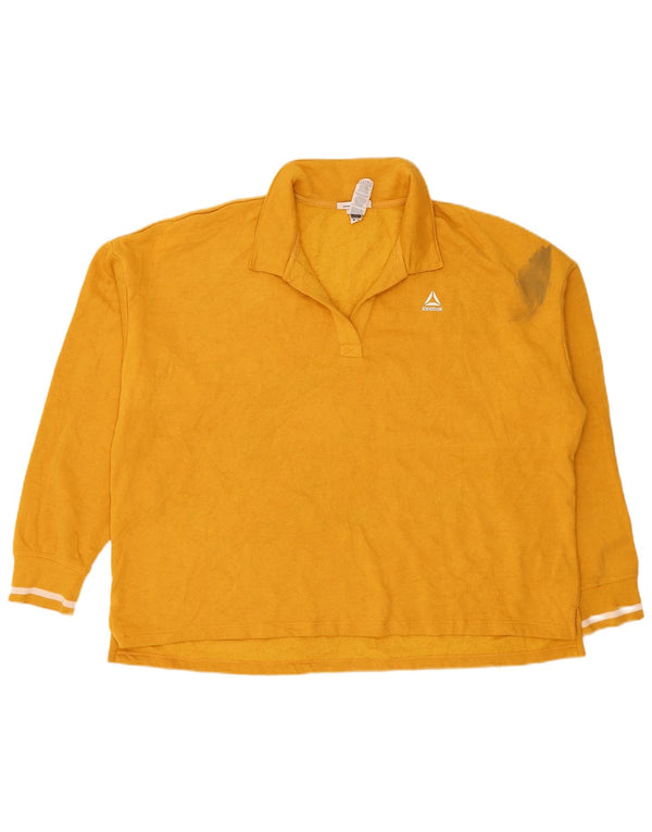 Reebok Womens Oversized Graphic Long Sleeve Polo Shirt UK 22 3XL Yellow