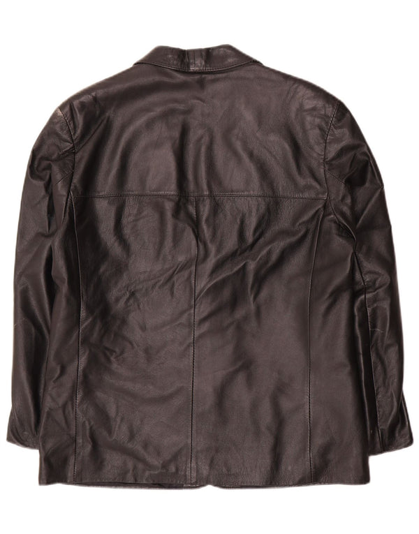 Vintage Mens 2 Button Leather Blazer Jacket IT 50 Large Black Leather