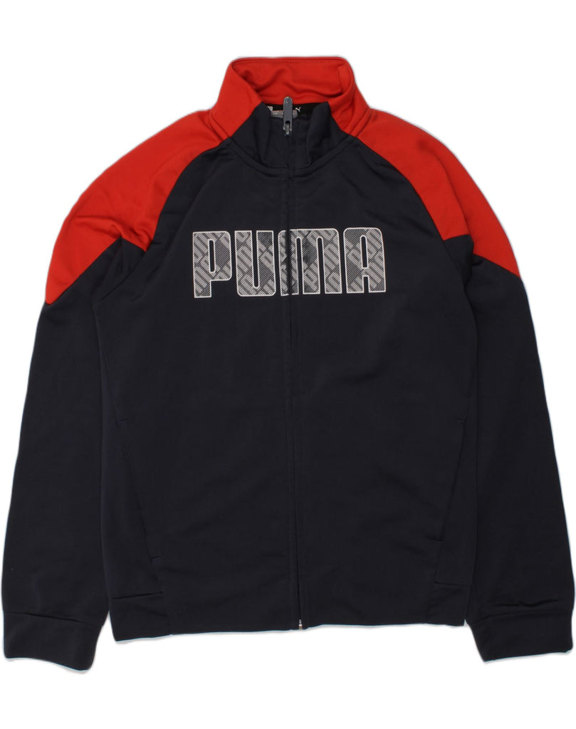 PUMA Boys Graphic Tracksuit Top Jacket 9-10 Years Navy Blue Colourblock | Vintage Puma | Thrift | Second-Hand Puma | Used Clothing | Messina Hembry 