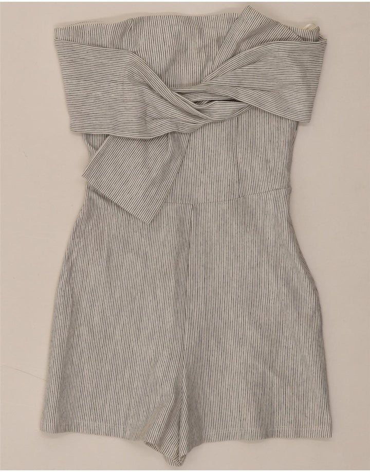 ZARA Womens Off Shoulder Playsuit UK 8 Small  Grey Pinstripe Polyester Vintage Zara and Second-Hand Zara from Messina Hembry 