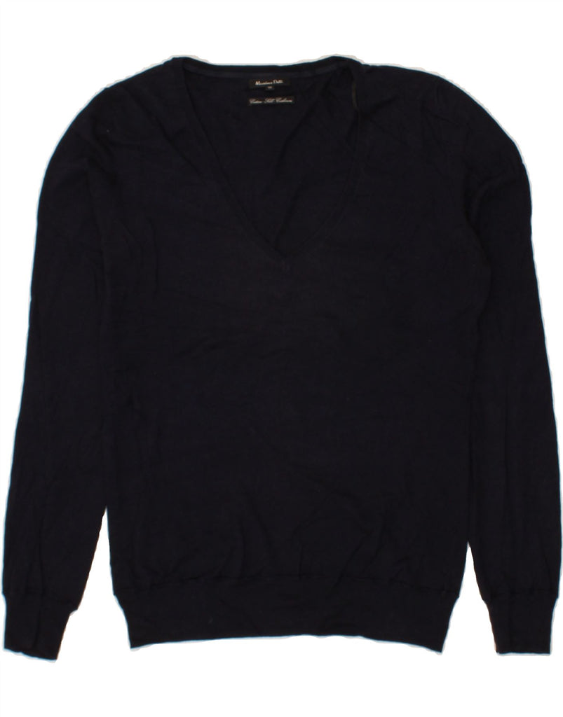 MASSIMO DUTTI Womens V-Neck Jumper Sweater UK 14 Large Navy Blue Cotton Vintage Massimo Dutti and Second-Hand Massimo Dutti from Messina Hembry 