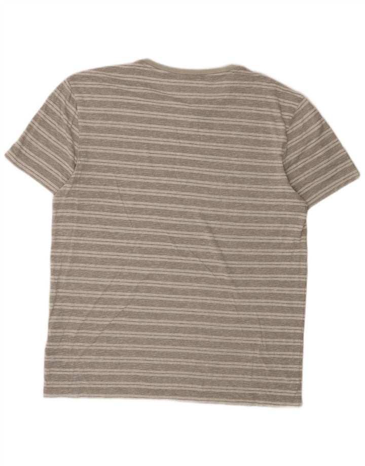 All Saints Mens T-Shirt Top Medium Grey Striped Cotton