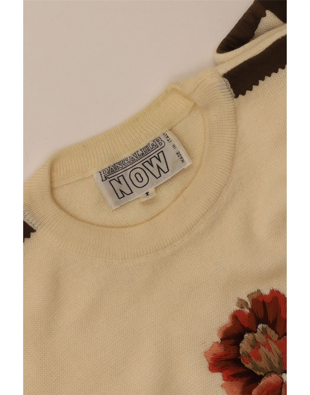 PANCALDI & B Womens Crew Neck Jumper Sweater UK 16 Large Off White Floral