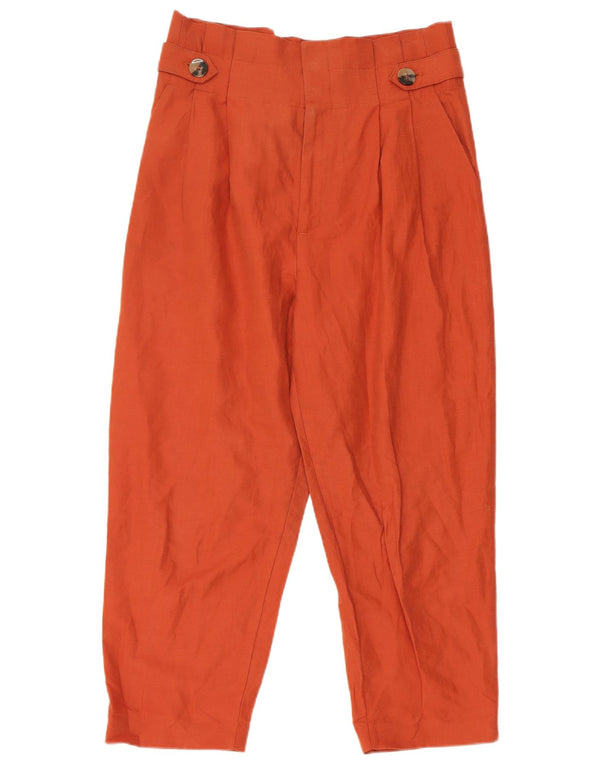 Zara Womens High Waist Pegged Cropped Trousers Medium W28 L24 Orange Linen