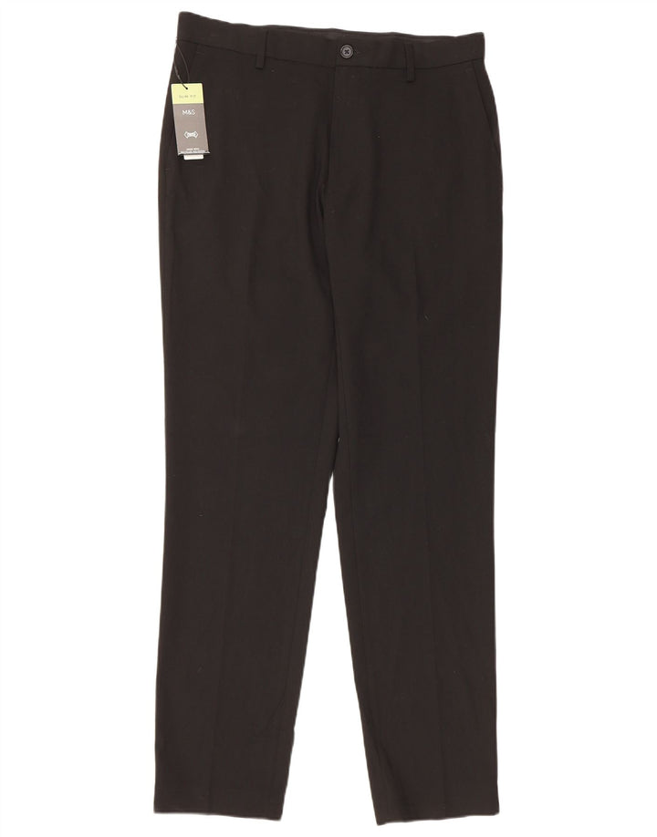 Marks & Spencer Mens Slim Fit Chino Trousers W32 L31 Black Polyester