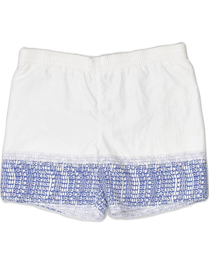 JUST CAVALLI Mens Sport Shorts Small White Colourblock Polyester | Vintage Just Cavalli | Thrift | Second-Hand Just Cavalli | Used Clothing | Messina Hembry 