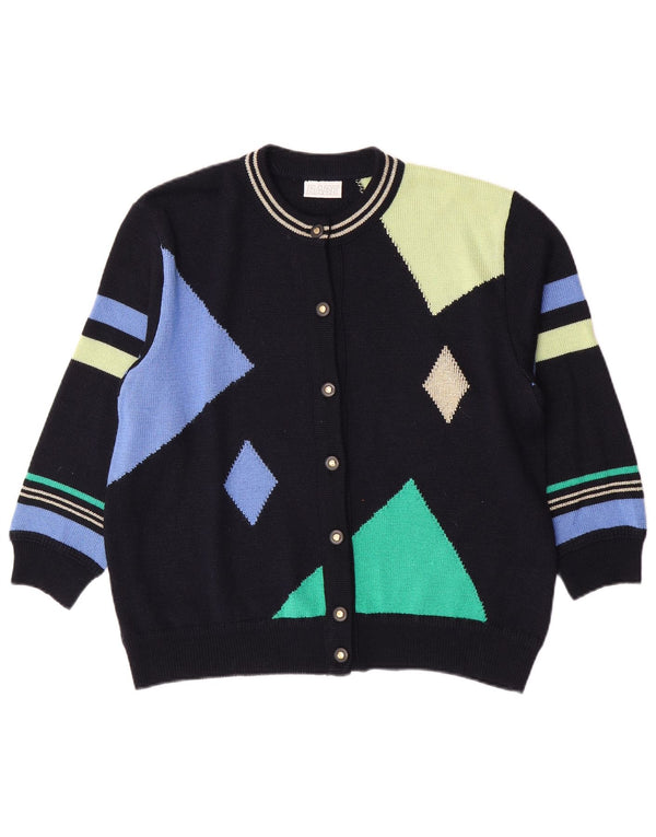 Rabe Womens Cardigan Sweater UK 14 Large Navy Blue Geometric Acrylic