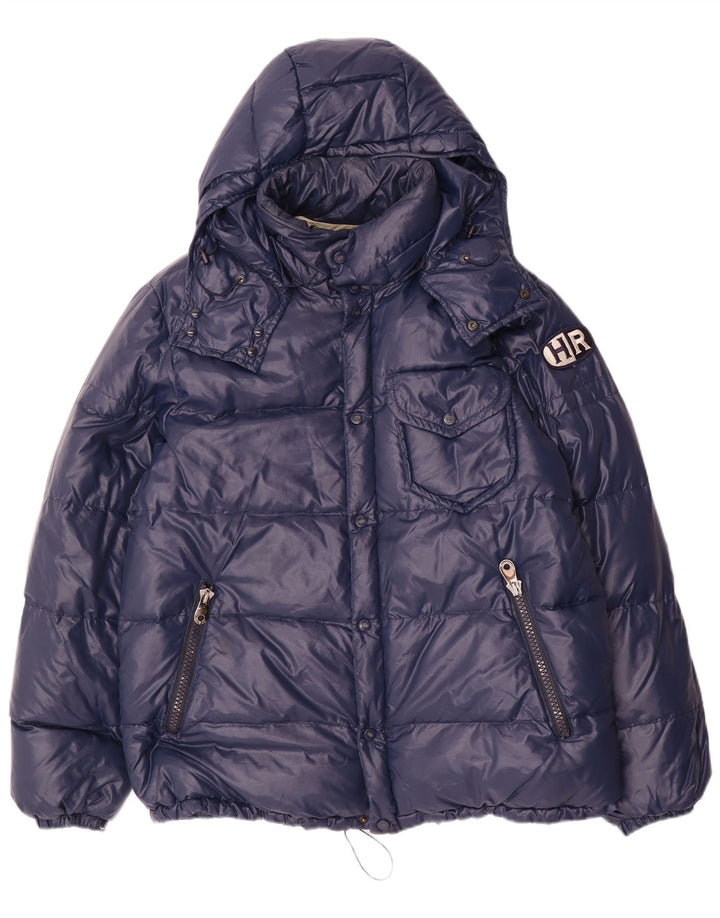 Historic Research Mens Hooded Padded Jacket UK 40 Large Navy Blue Polyamide