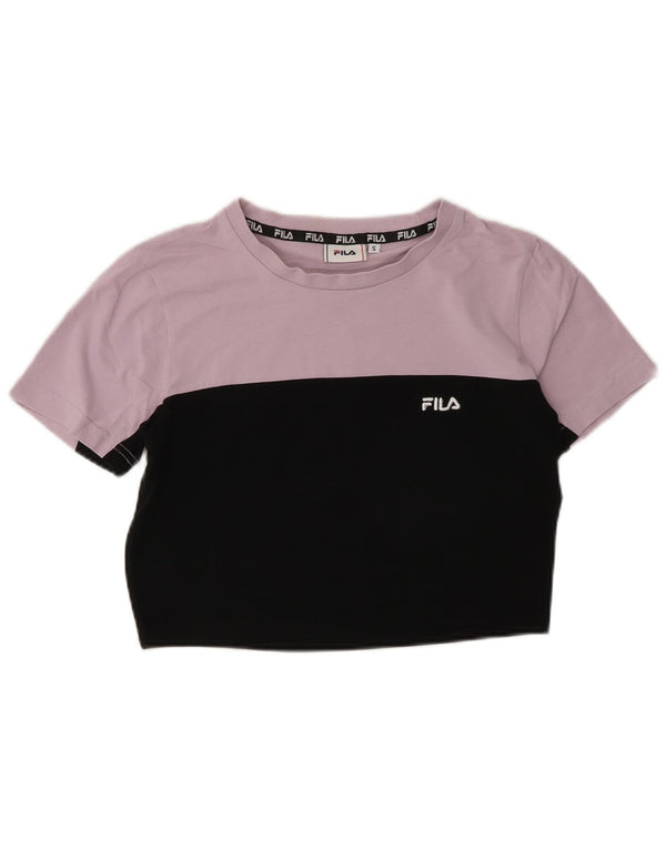 Fila Womens Crop T-Shirt Top UK 10 Small Purple Colourblock Cotton