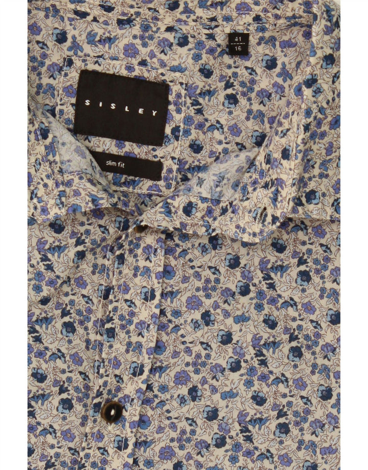 SISLEY Mens Shirt Size 41 16 Large Beige Floral Vintage Sisley and Second-Hand Sisley from Messina Hembry 