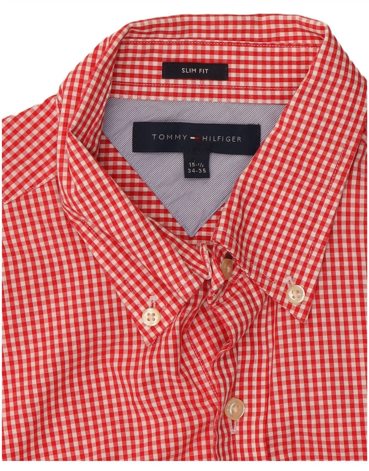 Tommy Hilfiger Mens Slim Fit Shirt Size 15 1/2 Medium Red Gingham