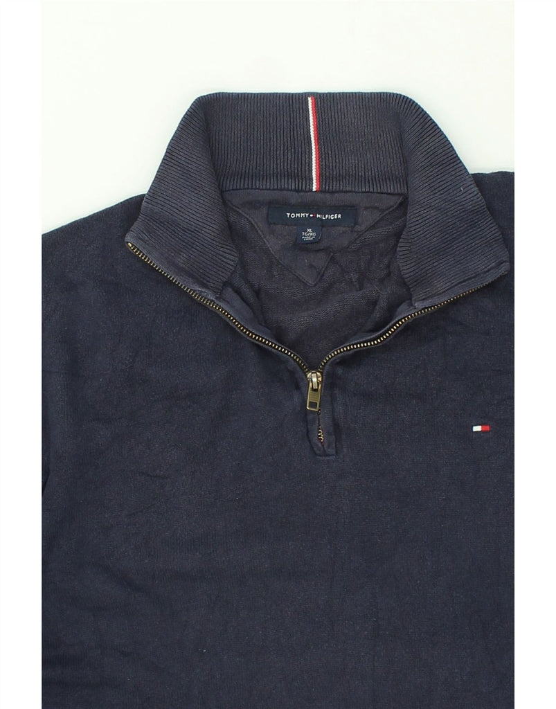 TOMMY HILFIGER Mens Tall Zip Neck Jumper Sweater XL Navy Blue Cotton | Vintage Tommy Hilfiger | Thrift | Second-Hand Tommy Hilfiger | Used Clothing | Messina Hembry 