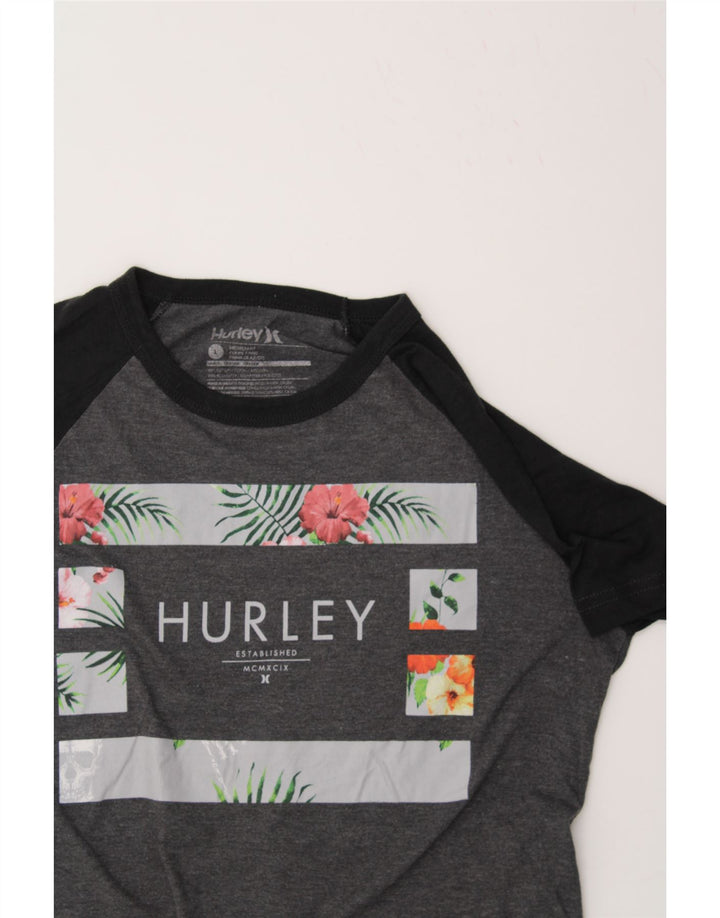 HURLEY Mens Graphic T-Shirt Top Large Grey Colourblock Cotton Vintage Hurley and Second-Hand Hurley from Messina Hembry 